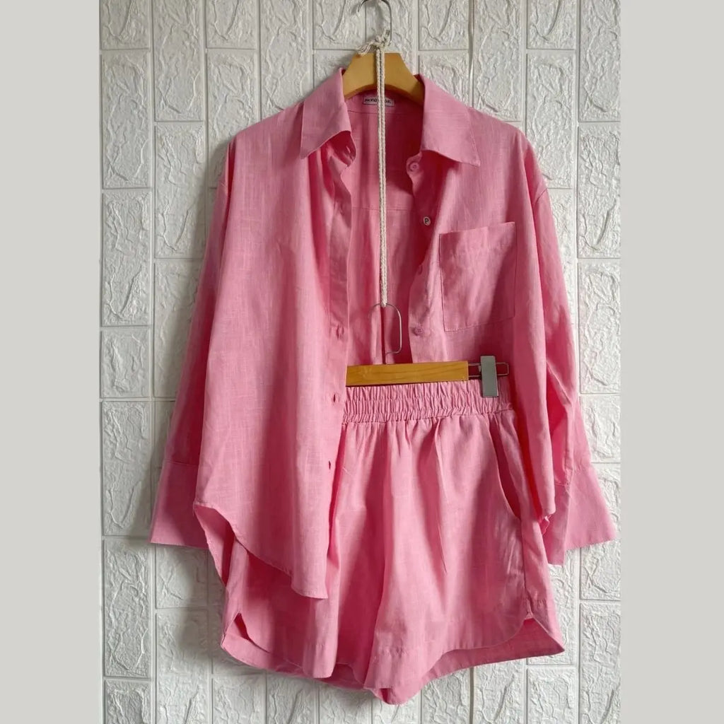 Conjunto Feminino Brisa - Camisa e Shorts de Linho (ÚLTIMAS UNIDADES)