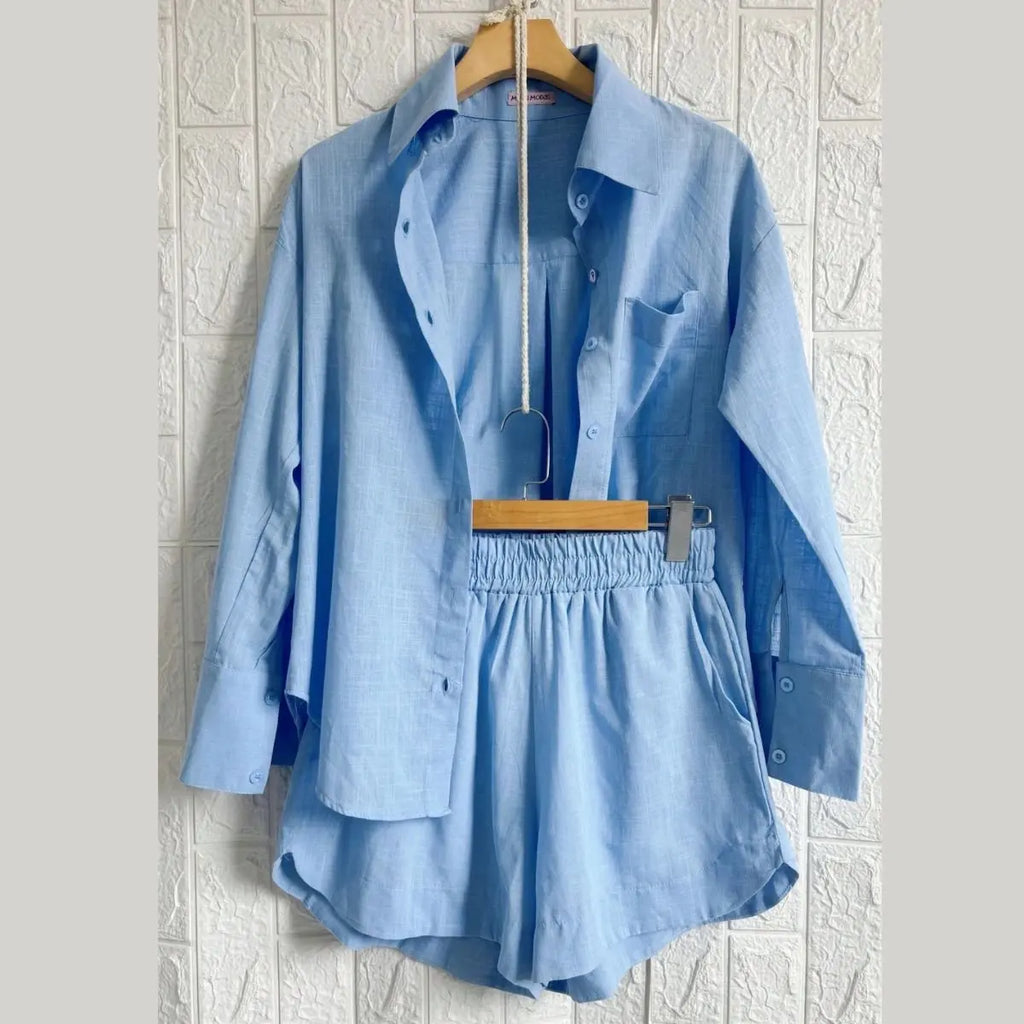 Conjunto Feminino Brisa - Camisa e Shorts de Linho (ÚLTIMAS UNIDADES)