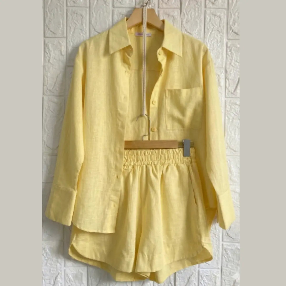 Conjunto Feminino Brisa - Camisa e Shorts de Linho (ÚLTIMAS UNIDADES)