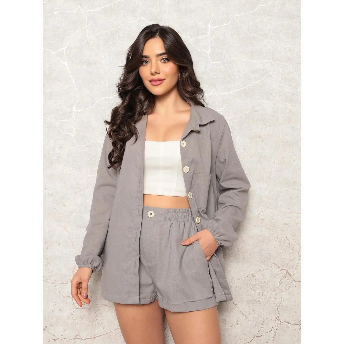 (KIT COM 2) Conjunto Feminino Linho Camisa e Short [PROMO DIA DAS MÃES]
