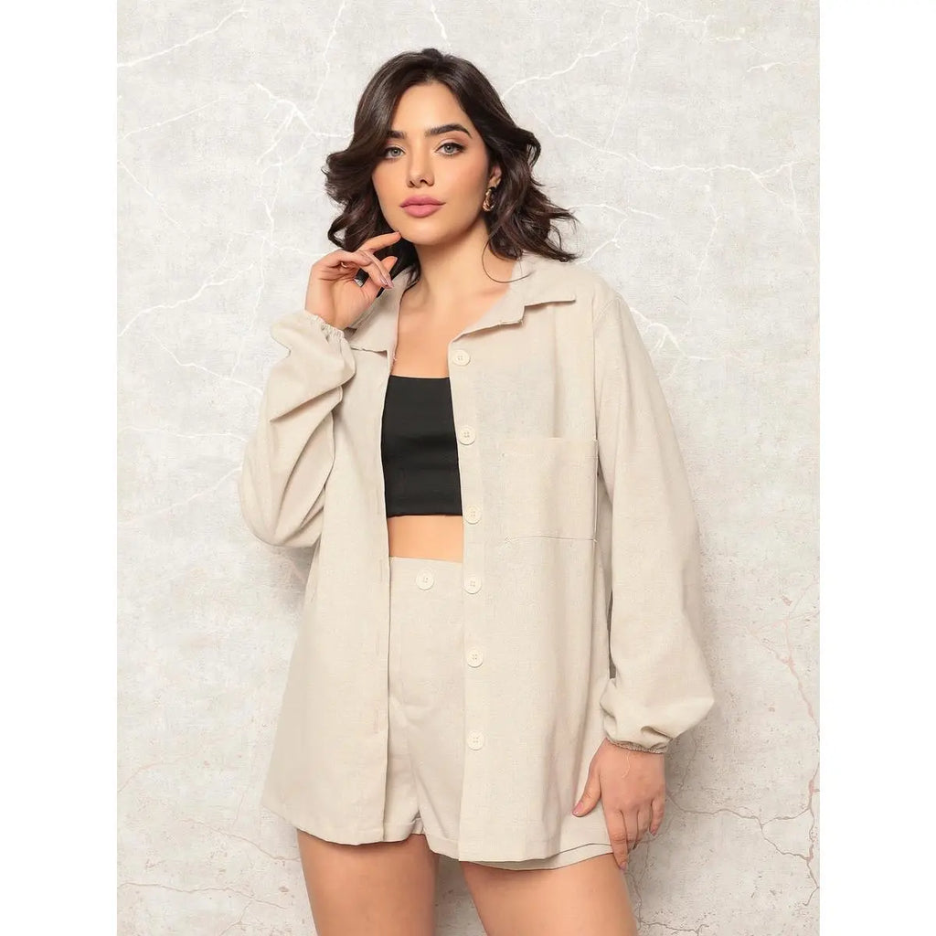 (KIT COM 2) Conjunto Feminino Linho Camisa e Short [PROMO DIA DAS MÃES]