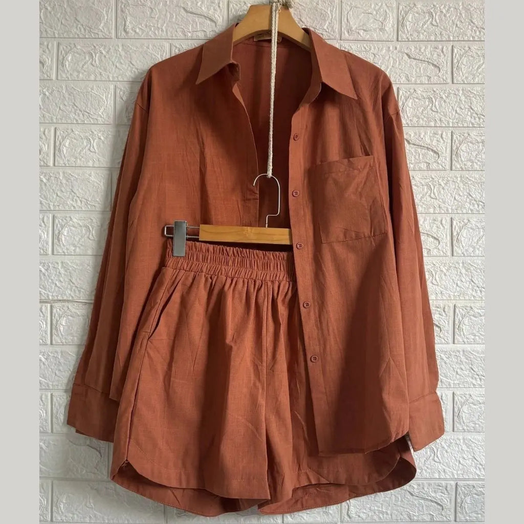 Conjunto Feminino Brisa - Camisa e Shorts de Linho (ÚLTIMAS UNIDADES)