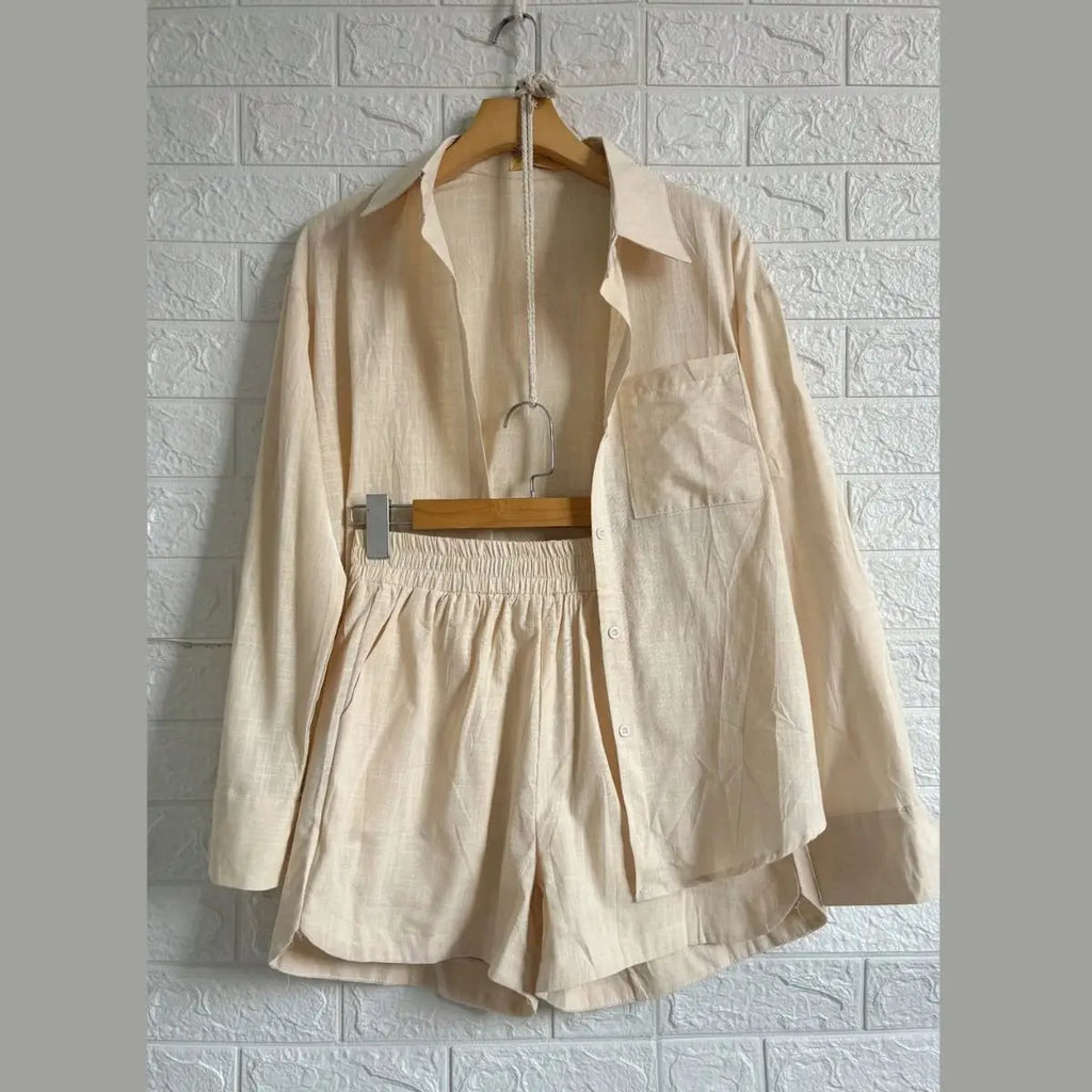 Conjunto Feminino Brisa - Camisa e Shorts de Linho (ÚLTIMAS UNIDADES)