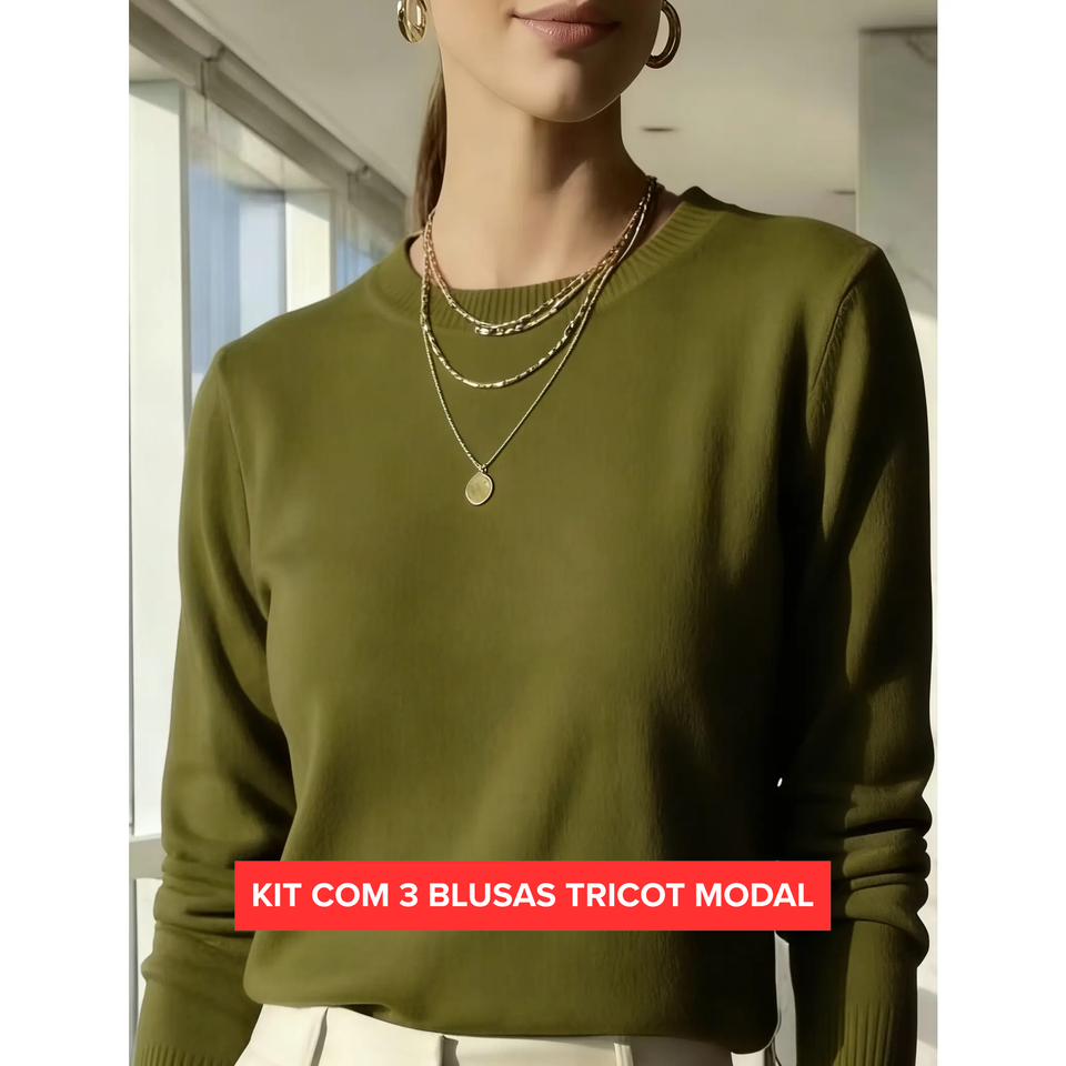 (KIT COM 3) Suéter Tricot Modal Feminino | PROMOÇÃO OUTONO