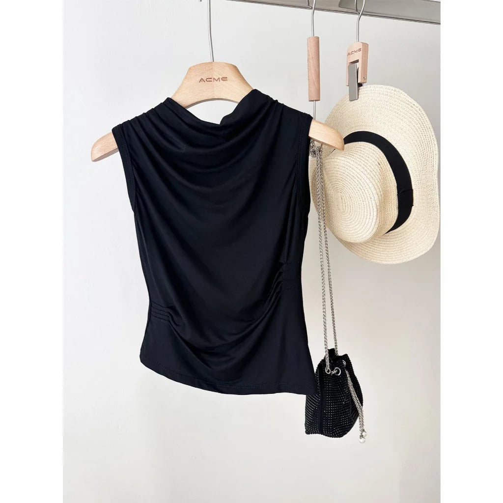 (KIT COM 3) Blusa Feminina Sem Manga Gola Plissada em Viscose | PROMOÇÃO DE OUTONO