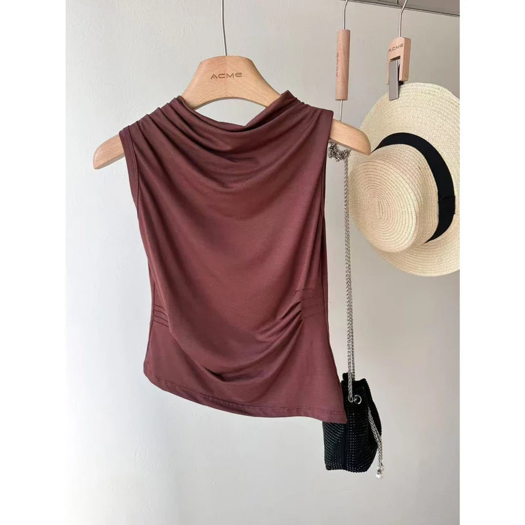 (KIT COM 3) Blusa Feminina Sem Manga Gola Plissada em Viscose | PROMOÇÃO DE OUTONO