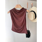 (KIT COM 3) Blusa Feminina Sem Manga Gola Plissada em Viscose | PROMOÇÃO DE OUTONO