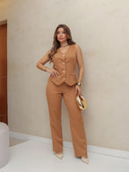Conjunto Terno Casual Feminino com Colete e Calça Elegante | PROMOÇÃO DE OUTONO