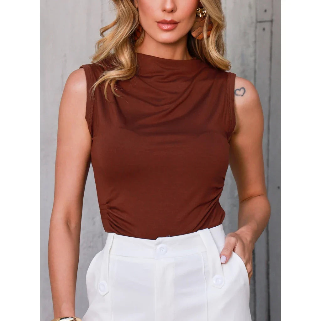 (KIT COM 3) Blusa Feminina Sem Manga Gola Plissada em Viscose | PROMOÇÃO DE OUTONO