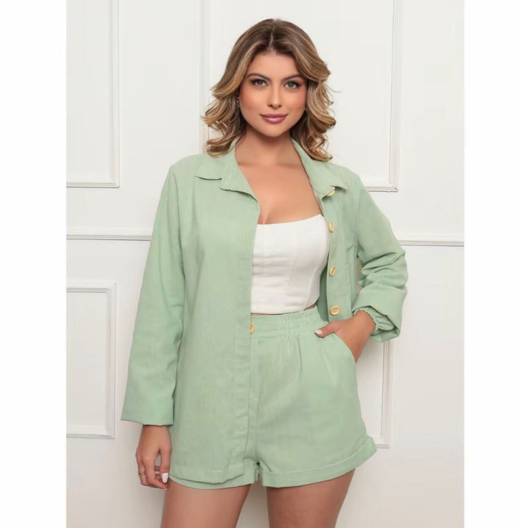 (KIT COM 2) Conjunto Feminino Linho Camisa e Short [PROMO DIA DAS MÃES]