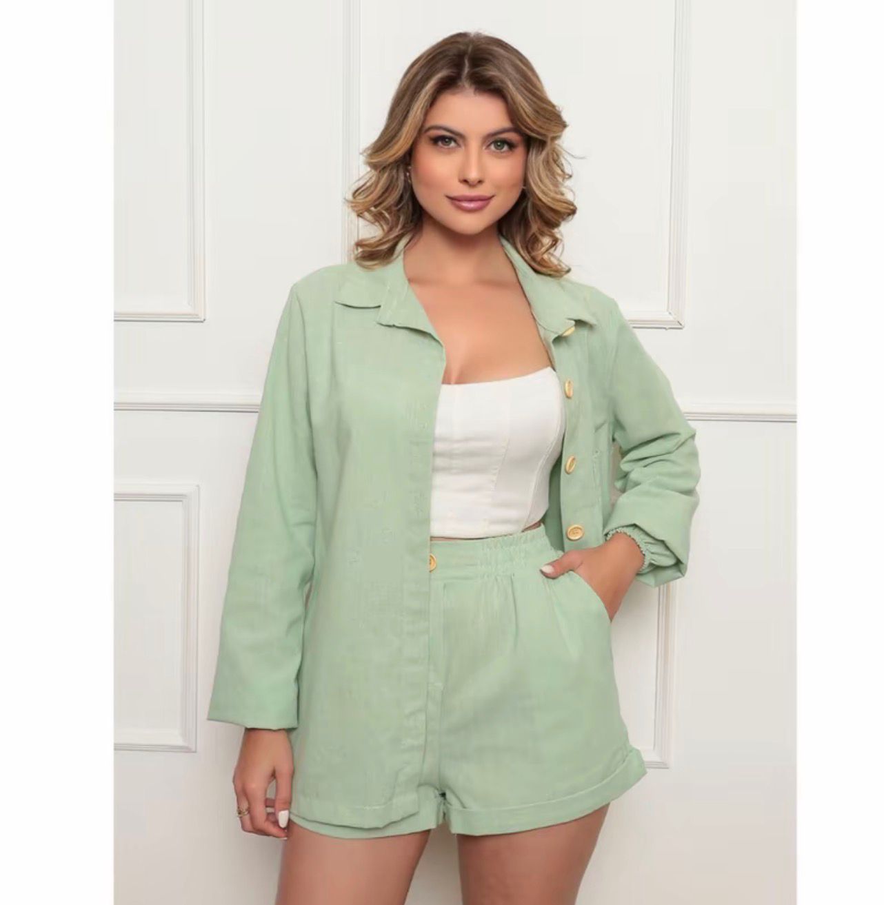 (KIT COM 2) Conjunto Feminino Linho Camisa e Short [PROMO DIA DAS MÃES]