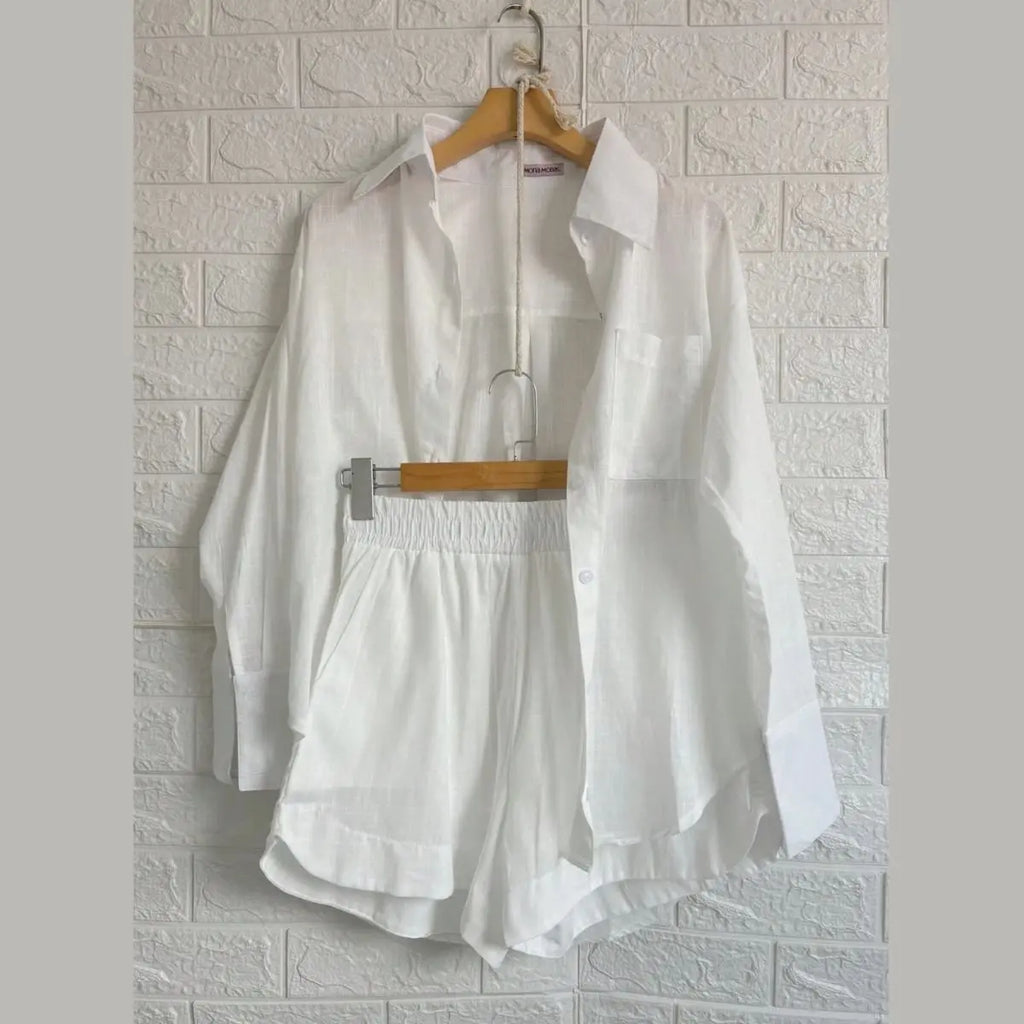 Conjunto Feminino Brisa - Camisa e Shorts de Linho (ÚLTIMAS UNIDADES)